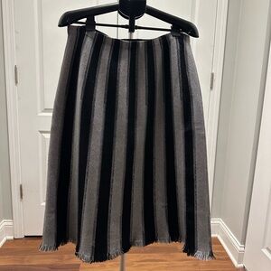 Milano Black and Gray Striped Maxi A-Line Skirt with Fringe Hemline